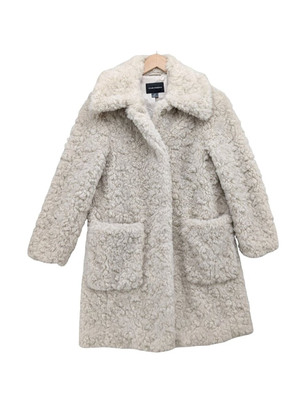 Club Monaco Faux Fur Coat Womens Moonlight Cream Plush Teddy Mid Length Size S